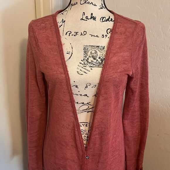 Free People Linen Blend Lace Detailed Lightweight Cardigan Feminine Casual Boho - Picture 4 of 12
